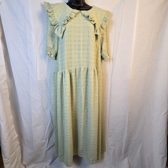 Monki Ofelia Prairie Midi Dress 8 Cottagecore Empire Waist Feminine Textured 40 - Picture 1 of 16